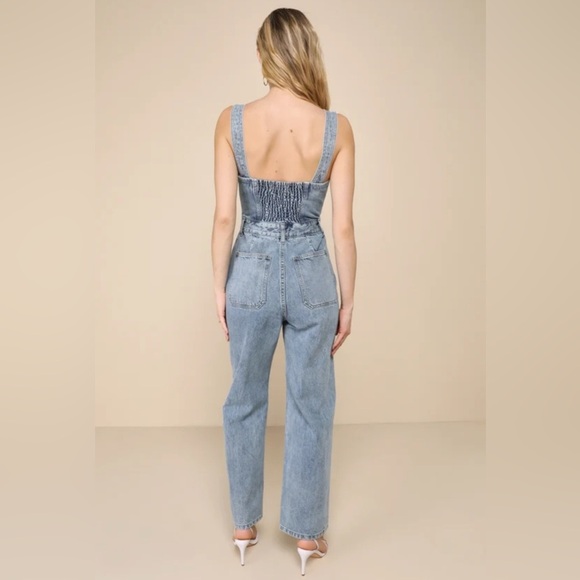 EUC Lulus Fresh Perfection Light Wash Bustier Sleeveless Denim Jumpsuit - Picture 2 of 10